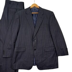 Vintage Hickey Freeman Madison Mens 44S Navy Pinstripe 2 Piece Wool Suit 40x27